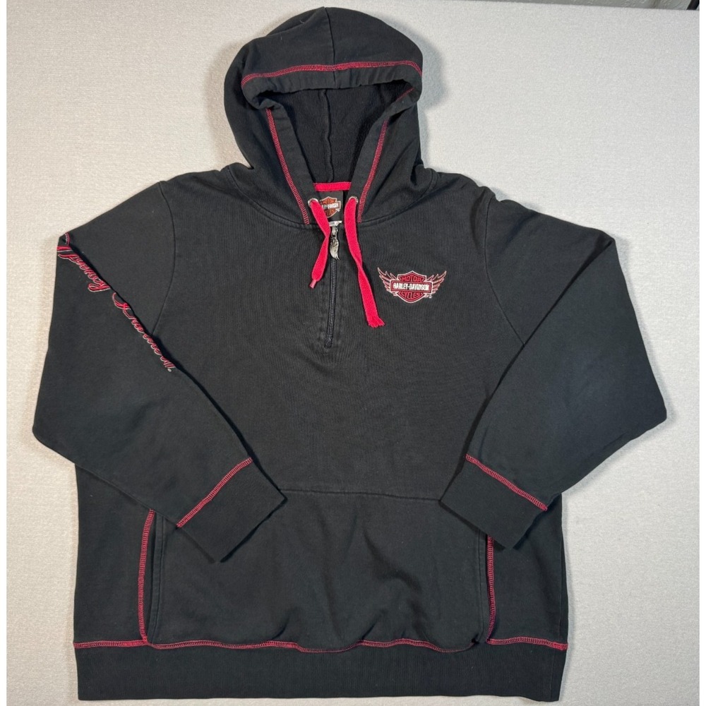 Harley Davidson Women's 1/4 Zip Hoodie - Black - Size 1X - Rawhide Olathe Kansas
